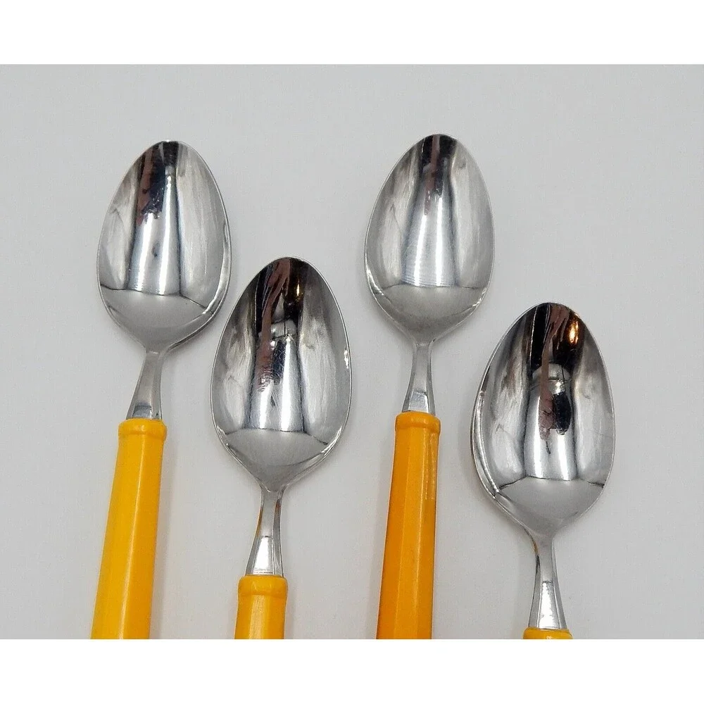 Oxford Hall Soup Table Spoons Yellow Handle Flatware Stainless Japan Set of 4